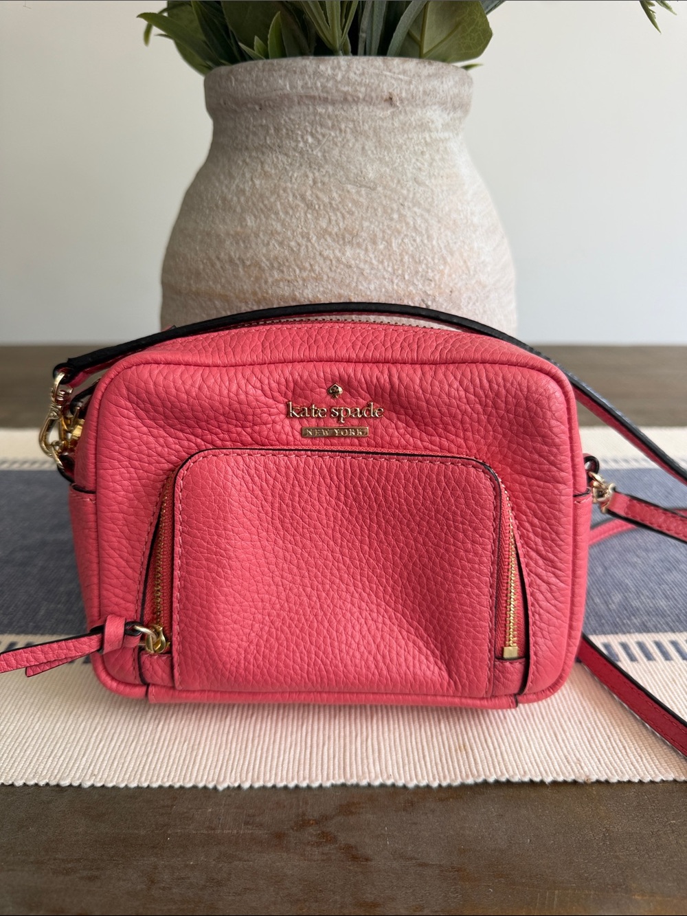 Kate Spade Coral Pink Pebbled Leather Crossbody Bag